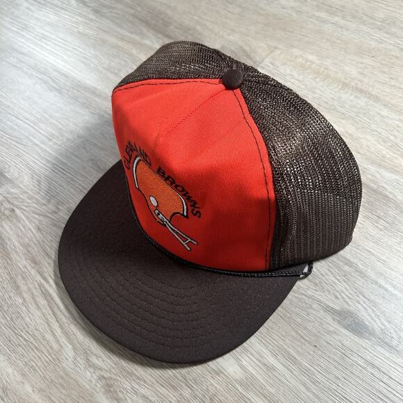 VTG Cleveland Browns Snapback Hat NFL Football Brown Orange Mesh Trucker Cap - Picture 8 of 8